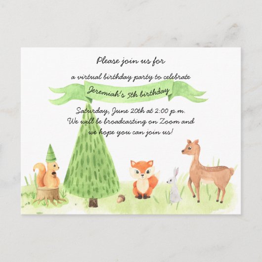 Waterverf Woodland Animals Virtuele Verjaardagsfee Briefkaart (Voorkant)