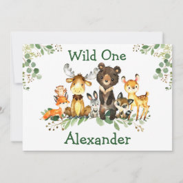 Waterverf Woodland Animals Wild One 1 Birthday Kaart
