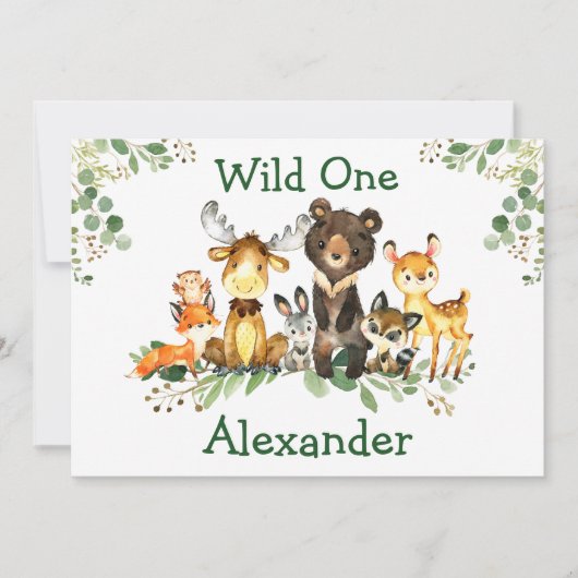 Waterverf Woodland Animals Wild One 1 Birthday Kaart (Voorkant)