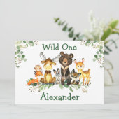 Waterverf Woodland Animals Wild One 1 Birthday Kaart (Staand voorkant)