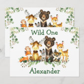 Waterverf Woodland Animals Wild One 1 Birthday Kaart (Voorkant / Achterkant)