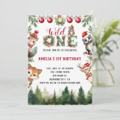 Waterverf Woodland Animals Wild One 1 Birthday Kaart (Staand voorkant)