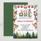 Waterverf Woodland Animals Wild One 1 Birthday Kaart (Voorkant / Achterkant)