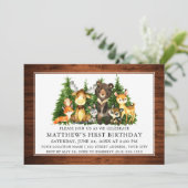 Waterverf Woodland Animals Wood First Birthday Kaart (Staand voorkant)