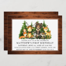 Waterverf Woodland Animals Wood First Birthday