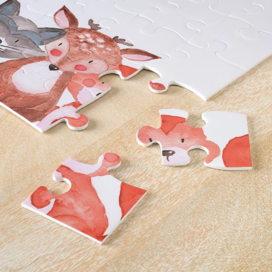 Waterverf Woodland Baby Animal Nursery Art Poster Legpuzzel (Zijkant)