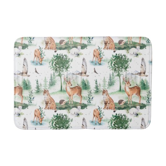 Waterverf Woodland Baby Animal Pattern Badmat (Voorkant)