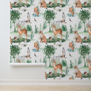 Waterverf Woodland Baby Animal Pattern Behang