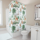Waterverf Woodland Baby Animal Pattern Douchegordijn (In situ)