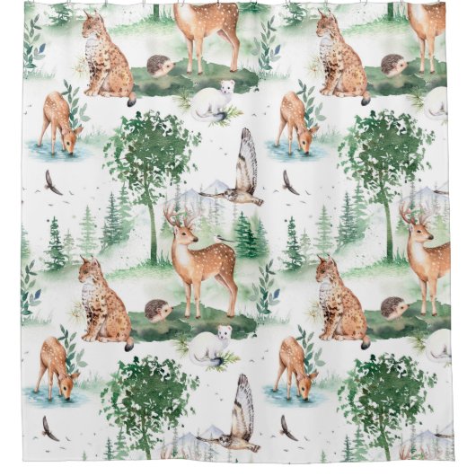 Waterverf Woodland Baby Animal Pattern Douchegordijn (Voorkant)