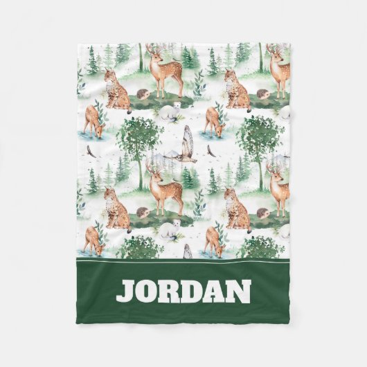 Waterverf Woodland Baby Animal Pattern Fleece Deken (Voorkant)