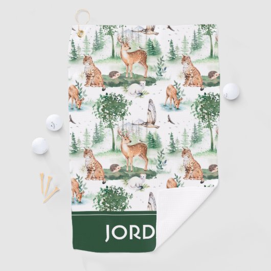 Waterverf Woodland Baby Animal Pattern Golfhanddoek (Insitu)