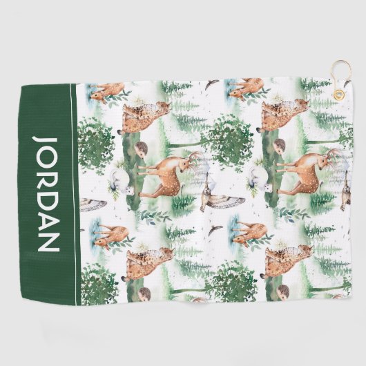 Waterverf Woodland Baby Animal Pattern Golfhanddoek (Horizontaal)