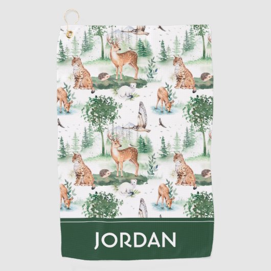 Waterverf Woodland Baby Animal Pattern Golfhanddoek (Voorkant)