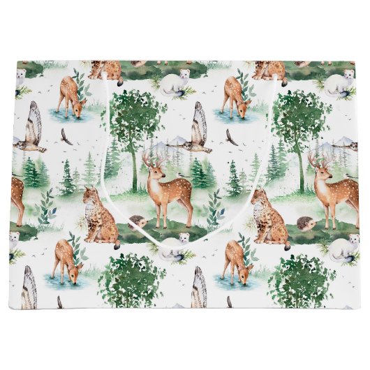 Waterverf Woodland Baby Animal Pattern Groot Cadeauzakje (Voorkant)
