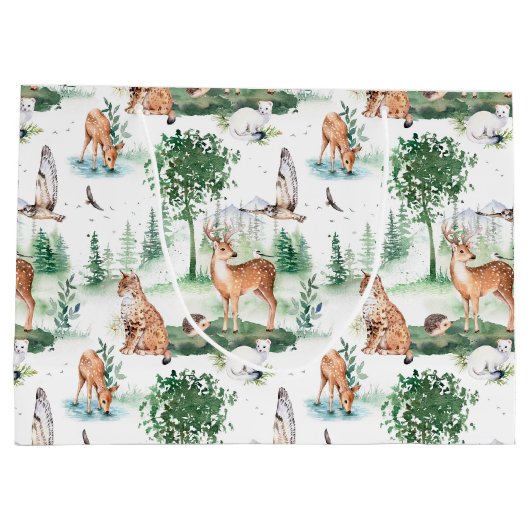Waterverf Woodland Baby Animal Pattern Groot Cadeauzakje (Achterkant)
