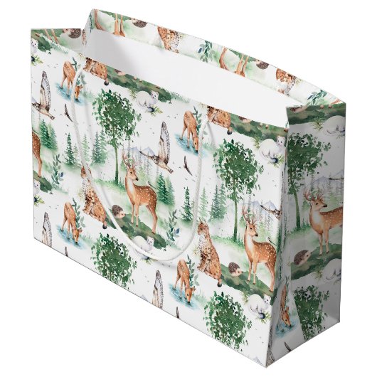 Waterverf Woodland Baby Animal Pattern Groot Cadeauzakje (Achterkant Gekanteld)