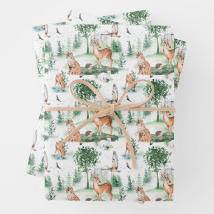Waterverf Woodland Baby Animal Pattern Inpakpapier Vel