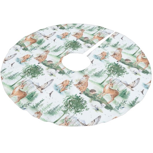 Waterverf Woodland Baby Animal Pattern Kerstboom Rok (Gekanteld)
