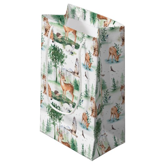 Waterverf Woodland Baby Animal Pattern Klein Cadeauzakje (Voorkant Gekanteld)