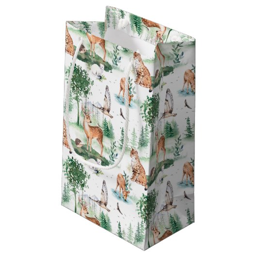 Waterverf Woodland Baby Animal Pattern Klein Cadeauzakje (Achterkant Gekanteld)
