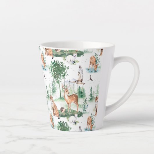 Waterverf Woodland Baby Animal Pattern Latte Mok (Rechts)