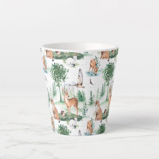 Waterverf Woodland Baby Animal Pattern Latte Mok (Voorkant)