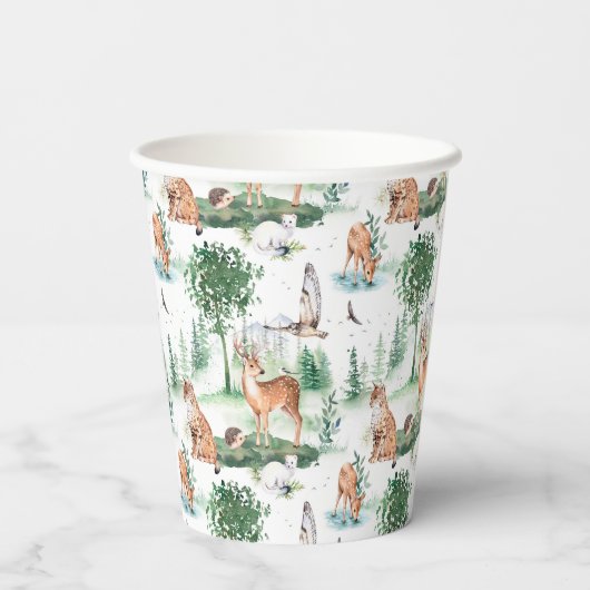 Waterverf Woodland Baby Animal Pattern Papieren Bekers (Achterkant)