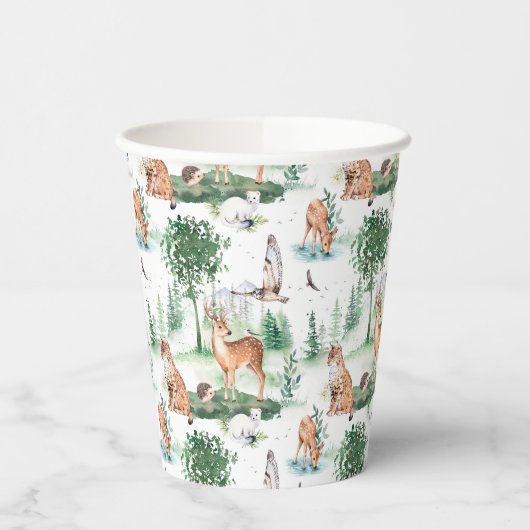 Waterverf Woodland Baby Animal Pattern Papieren Bekers (Links)