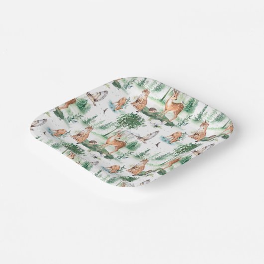 Waterverf Woodland Baby Animal Pattern Papieren Bordje (Gebogen)