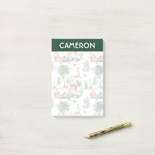 Waterverf Woodland Baby Animal Pattern Post-it® Notes (Op bureau)