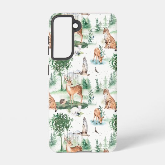 Waterverf Woodland Baby Animal Pattern Samsung Galaxy Hoesje (Achterkant)