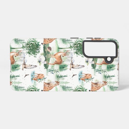 Waterverf Woodland Baby Animal Pattern Samsung Galaxy Hoesje (Achterkant horizontaal)