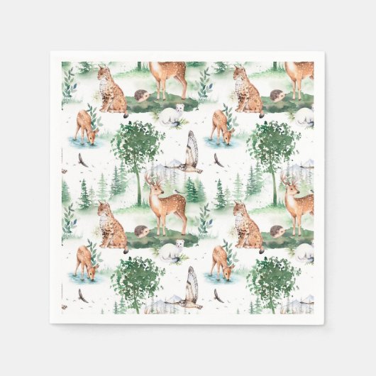 Waterverf Woodland Baby Animal Pattern Servet (Voorkant)