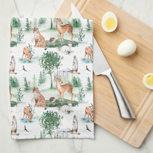 Waterverf Woodland Baby Animal Pattern Theedoek (Quarter Fold)