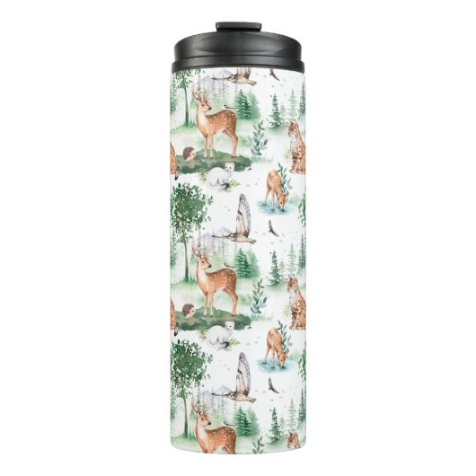 Waterverf Woodland Baby Animal Pattern Thermosbeker (Voorkant)