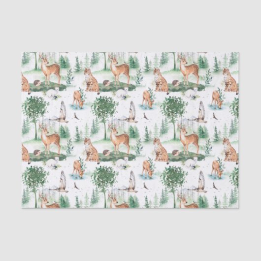 Waterverf Woodland Baby Animal Pattern Tissuepapier (Voorkant)
