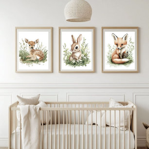 Waterverf Woodland Baby Animals Kinderdagverblijf Muurkunst Sets