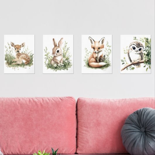 Waterverf Woodland Baby Animals Kinderdagverblijf  Muurkunst Sets (Woonkamer)