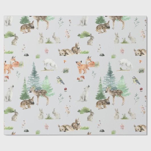 Waterverf Woodland Baby Animals Shower Cadeaupapier (Vlak)