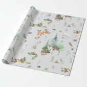 Waterverf Woodland Baby Animals Shower Cadeaupapier (Uitgerold)
