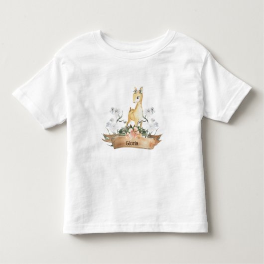 Waterverf Woodland Baby Fawn Aangepaste naam Kinder Shirts (Voorkant)