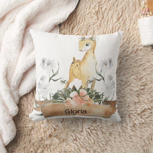 Waterverf Woodland Baby Fawn Aangepaste naam Kussen (Deken)