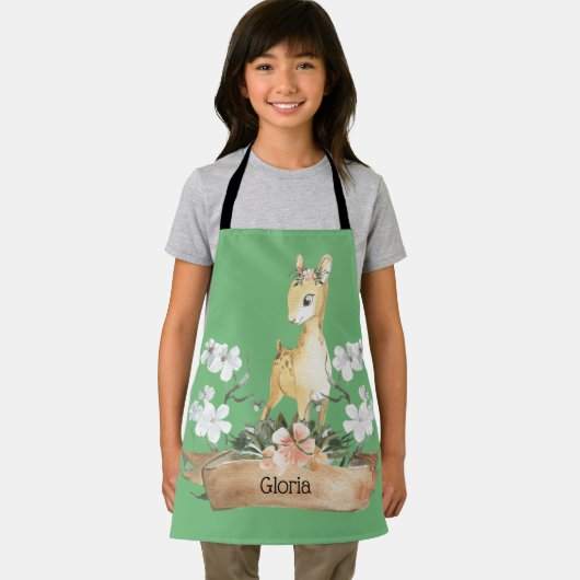 Waterverf Woodland Baby Fawn Aangepaste naam Schort (Insitu)