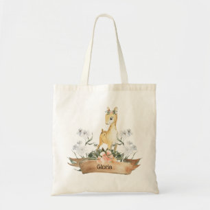 Waterverf Woodland Baby Fawn Aangepaste naam Tote Bag