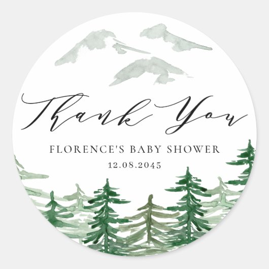 Waterverf Woodland Baby shower Dank u Ronde Sticker (Voorkant)