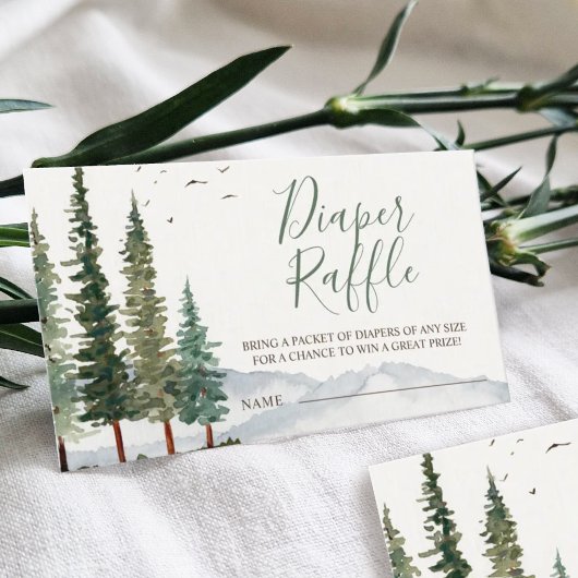 Waterverf Woodland Baby shower Diaper Raffle Informatiekaartje