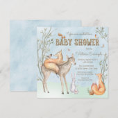 Waterverf Woodland Baby shower Uitnodiging (Voorkant / Achterkant)