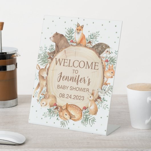 Waterverf Woodland baby shower — Welkomstbord Reclamebord Met Voetstuk (Insitu)