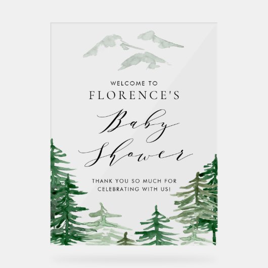 Waterverf Woodland Baby shower Welkomstteken Acryl Bord (Voorkant)